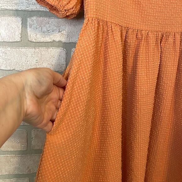 Mable One Kiss Away Peach Square Neck Puff Sleeve Babydoll Mini Dress size S - Picture 11 of 13